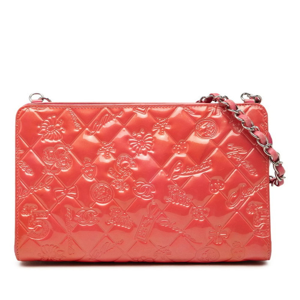 Chanel Icon Chain One-Shoulder Bag Handbag A37156 Pink Enamel Leather Women's...